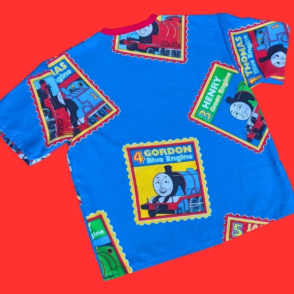Handmade, Upcycled Thomas The Blue Engine Bedsheet T-Shirt Oversized XL - Picture 3 of 4